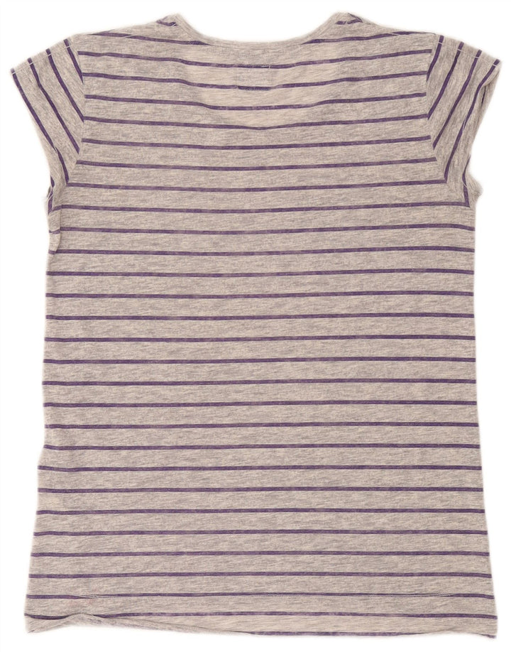 Superdry Womens T-Shirt Top UK 14 Medium Grey Striped Polyester