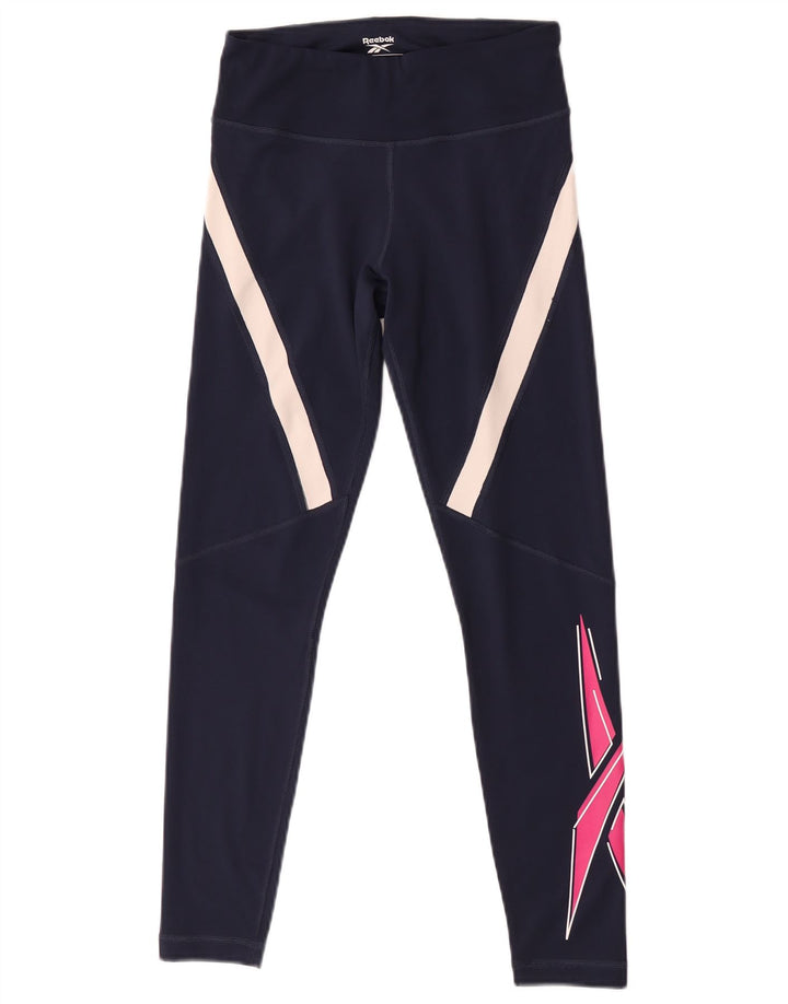 Reebok Womens Graphic Leggings UK 8/10 Small Navy Blue Colourblock