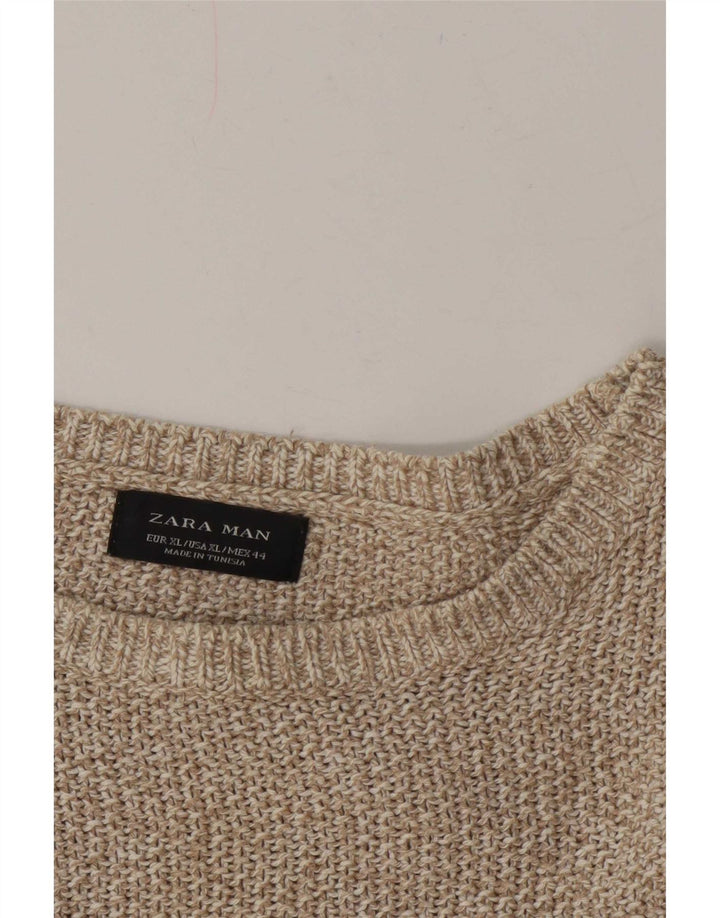 Zara Mens Boat Neck Jumper Sweater XL Grey Flecked