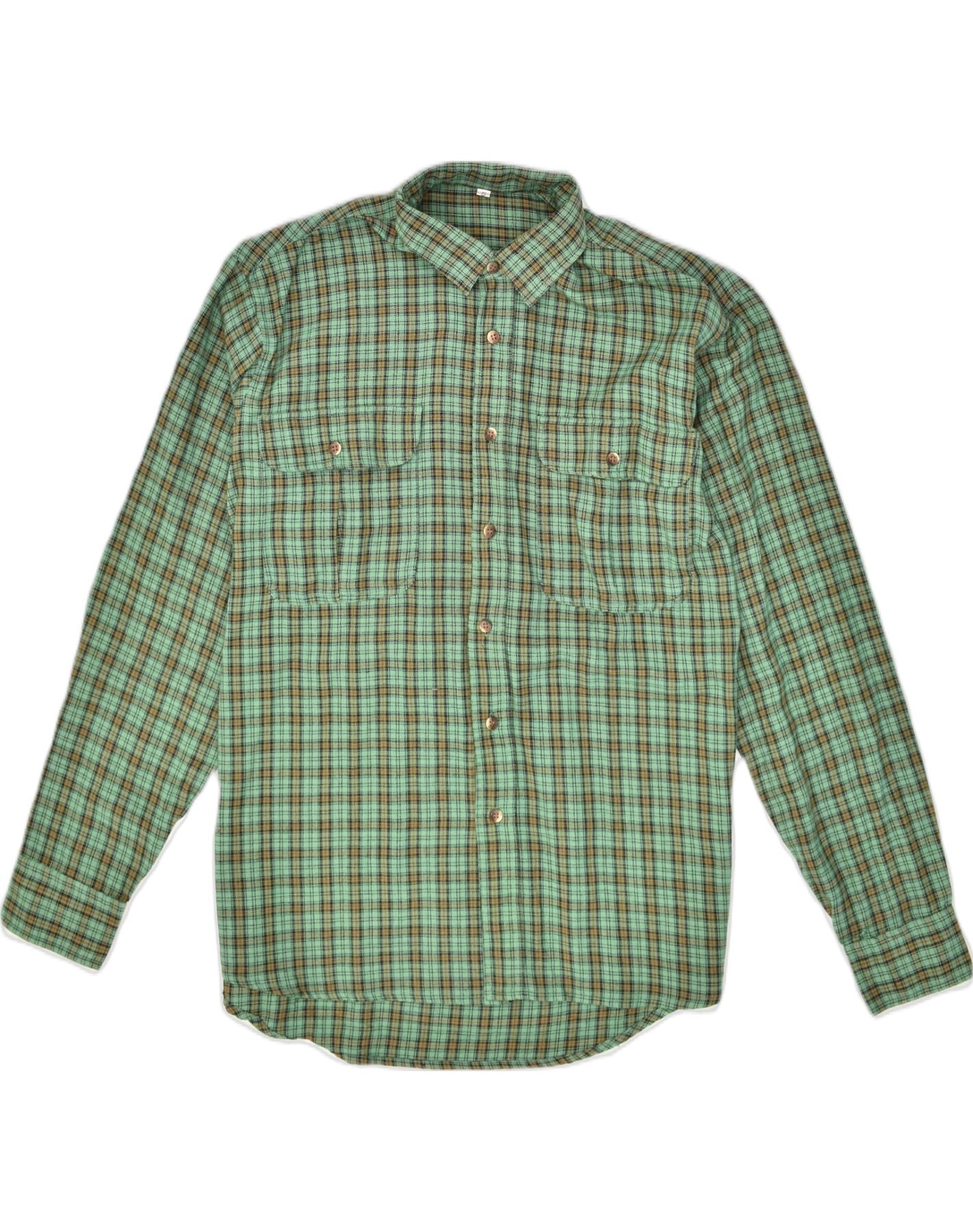 VINTAGE Mens Shirt Small Green Check Cotton