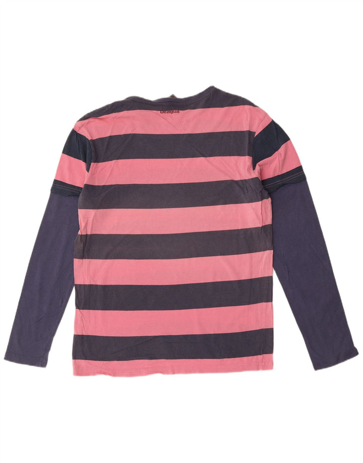 Desigual Mens Graphic Top Long Sleeve Large Pink Striped Cotton