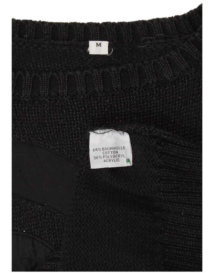 Vintage Womens Boat Neck Jumper Sweater UK 14 Medium Black Cotton