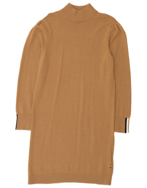Hugo Boss Womens Long Sleeve Jumper Dress UK 10 Small Brown Cotton