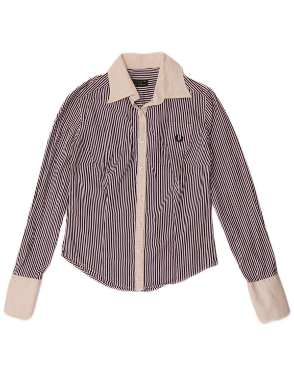 Fred Perry Womens Formal Shirt UK 12 Medium Purple Pinstripe