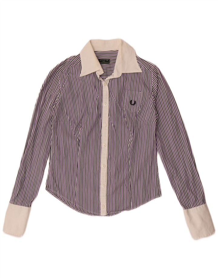 Fred Perry Womens Formal Shirt UK 12 Medium Purple Pinstripe