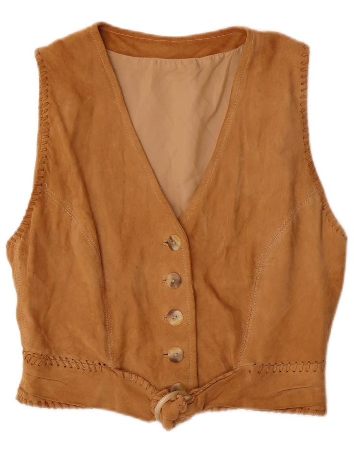 Vintage Womens Suede Waistcoat IT 44 Medium Beige