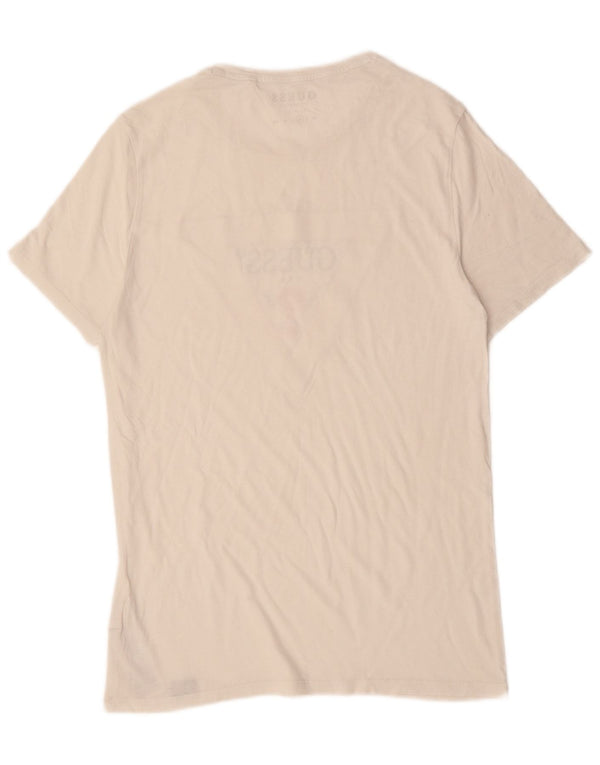 GUESS Mens Slim Fit Graphic T-Shirt Top Medium Off White Cotton