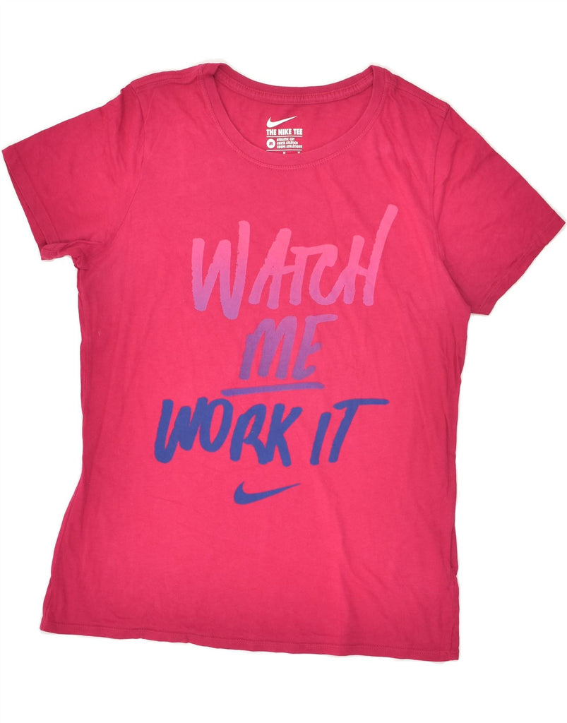 NIKE Womens Athletic Cut Graphic T-Shirt Top UK 14 Medium Pink Cotton | Vintage Nike | Thrift | Second-Hand Nike | Used Clothing | Messina Hembry 