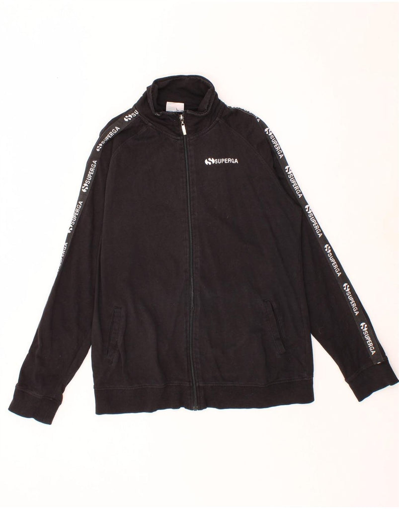 SUPERGA Womens Graphic Tracksuit Top Jacket UK 18 XL Black Cotton Vintage Superga and Second-Hand Superga from Messina Hembry 