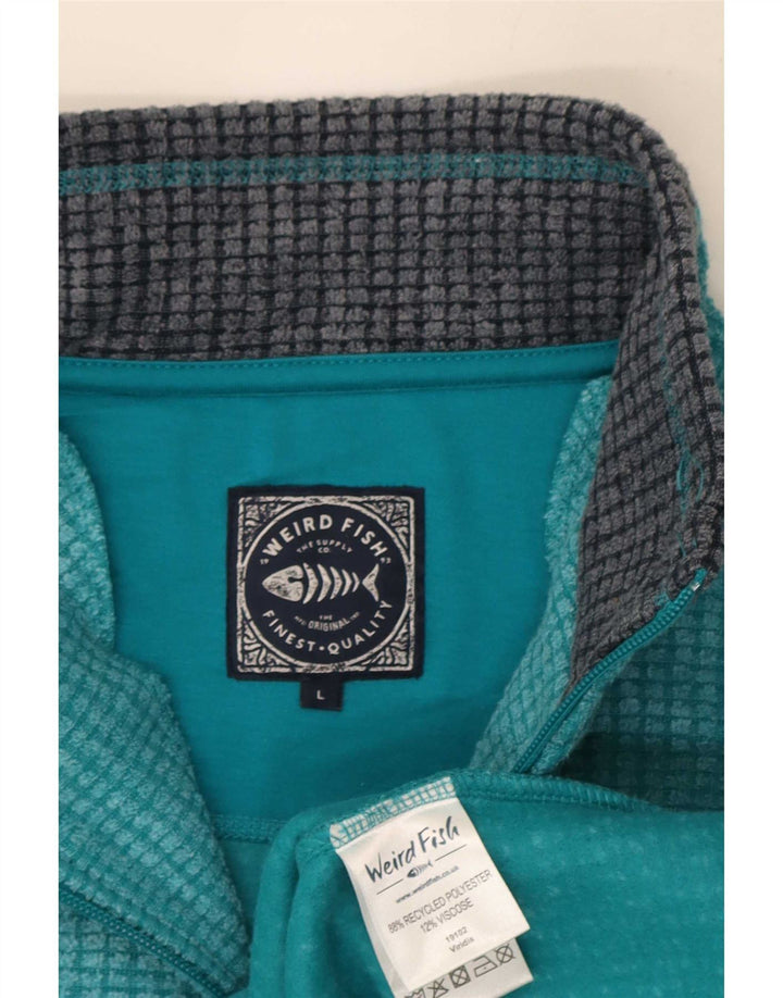 Weird Fish Mens Zip Neck Fleece Jumper Large Turquoise Polyester
