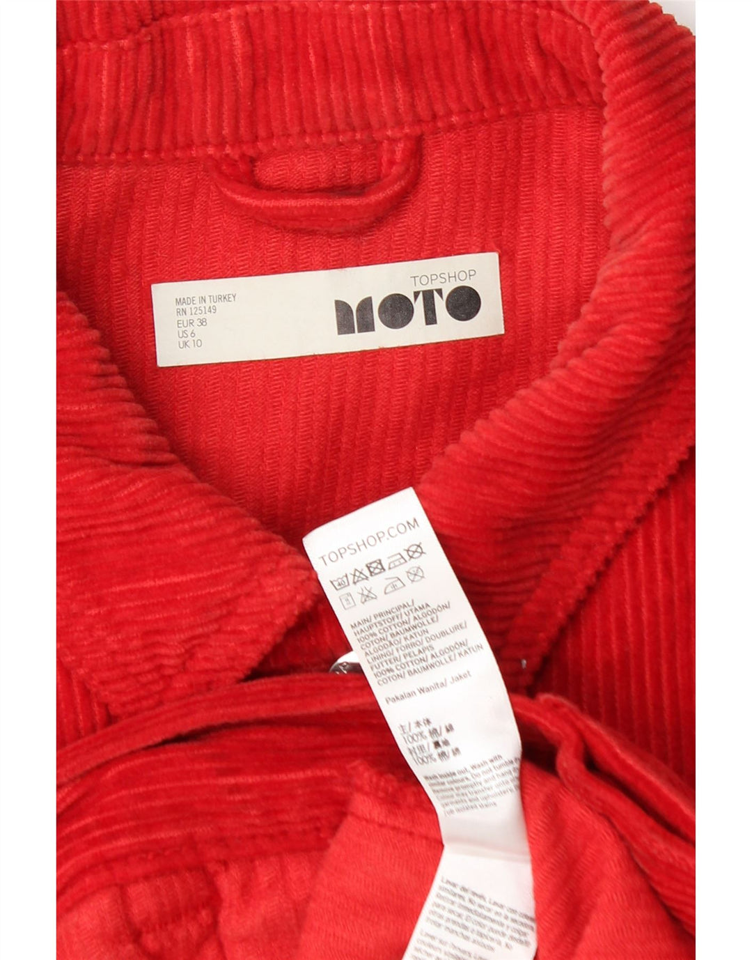 Topshop Womens Oversized Corduroy Jacket UK 10 Small Red Cotton