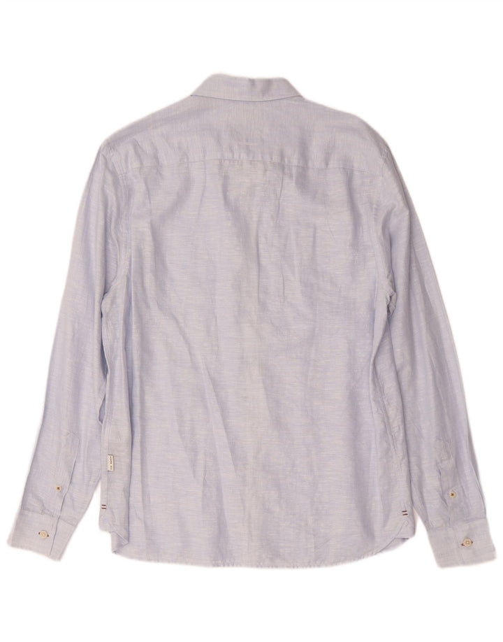 Ted Baker Mens Regular Fit Shirt Size 3 Medium Blue Linen
