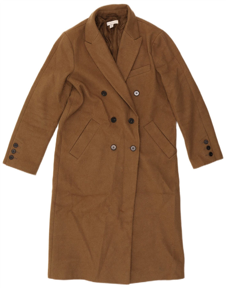 Topshop Womens Petite Oversized Double Breasted Coat UK 4 XS Brown