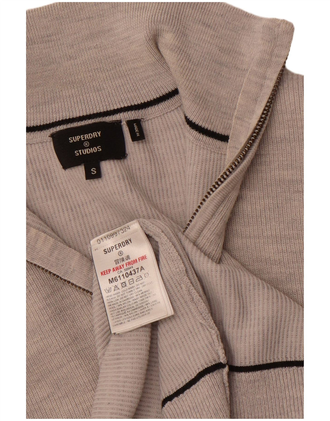 SUPERDRY Mens Zip Neck Jumper Sweater Small Grey Merino Wool