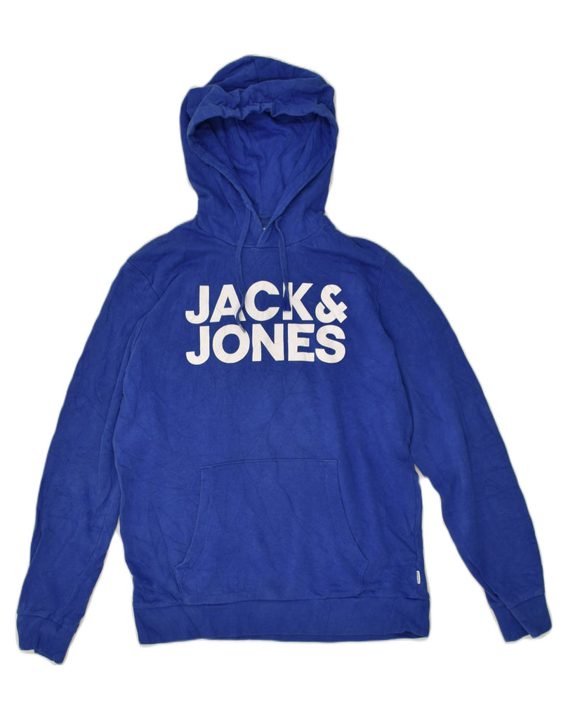 JACK & JONES Mens Graphic Hoodie Jumper Medium Blue Cotton | Vintage Jack & Jones | Thrift | Second-Hand Jack & Jones | Used Clothing | Messina Hembry 