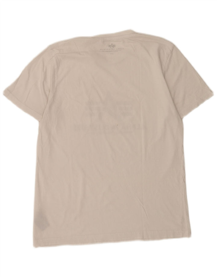 Alpha Industries Mens Graphic T-Shirt Top Medium White Cotton
