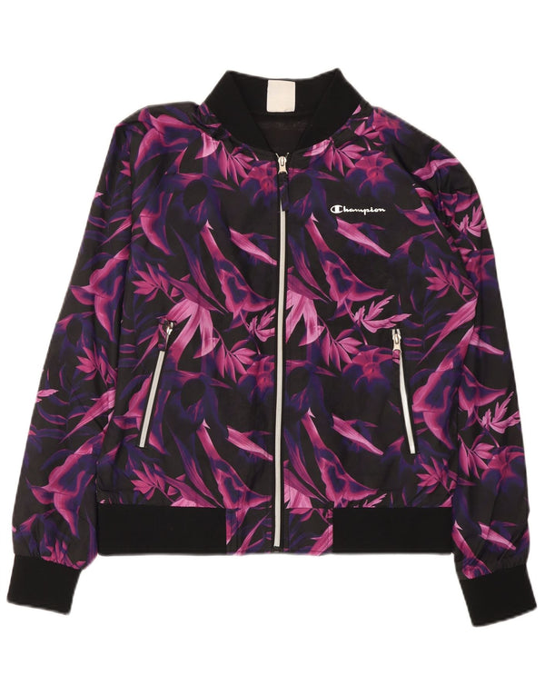 Champion Womens Tracksuit Top Jacket UK 10 Small Purple Floral Polyester