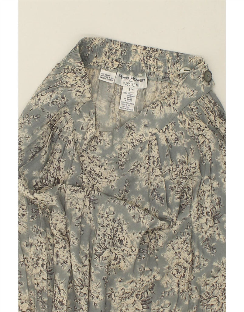 RENA ROWAN Womens Petite Pleated Skirt US 8 Medium W26  Grey Floral Rayon Vintage Rena Rowan and Second-Hand Rena Rowan from Messina Hembry 