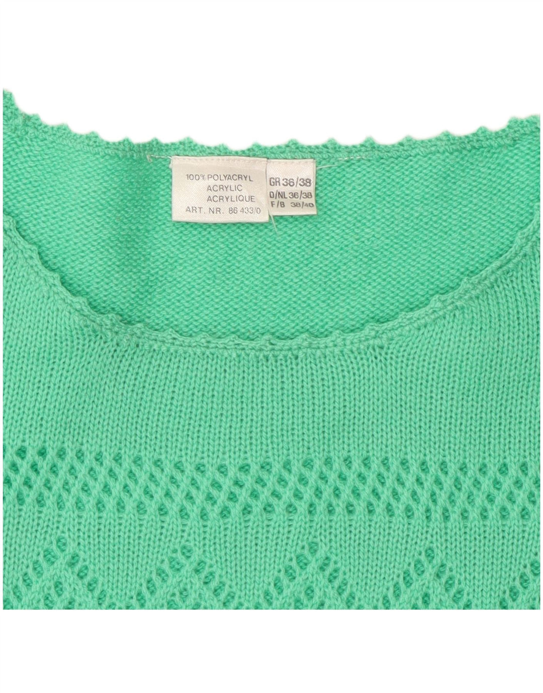 Vintage Womens Short Sleeve Crew Neck Jumper Sweater EU 38 Medium Green
