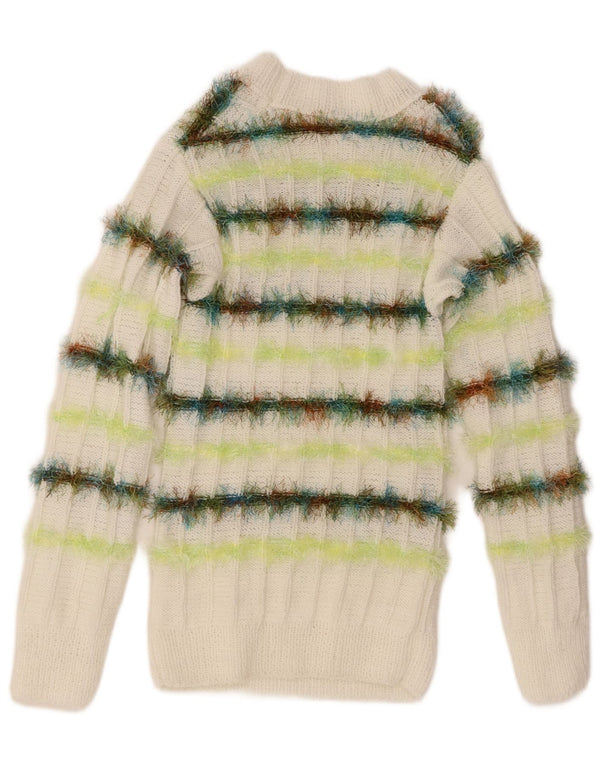 Vintage Womens Boat Neck Jumper Sweater UK 10 Small White Striped
