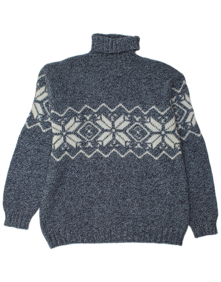 Barbieri Mens Roll Neck Jumper Sweater XL Navy Blue Fair Isle