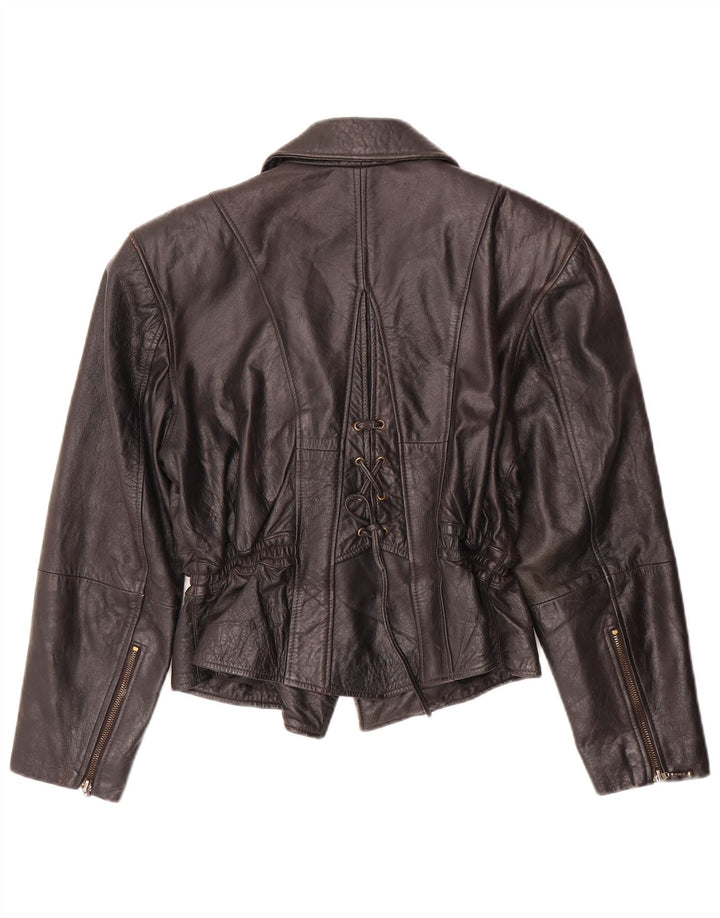 Vintage Womens Leather Biker Jacket EU 38 Medium Black Leather