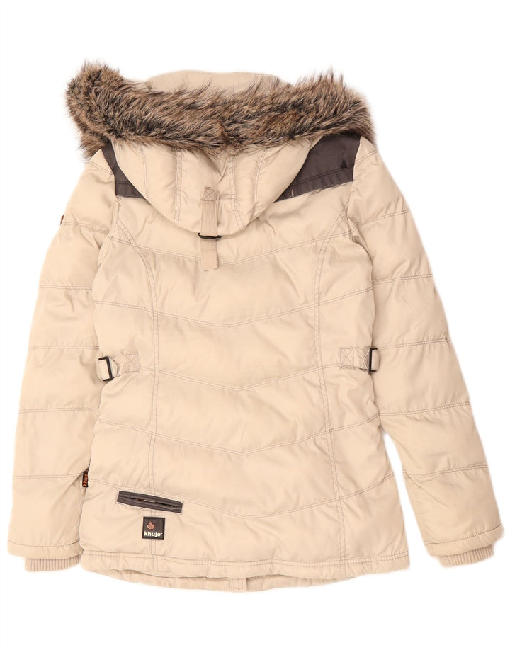 KHUJO Womens Hooded Oversized Padded Jacket UK 10 Small Beige Polyester