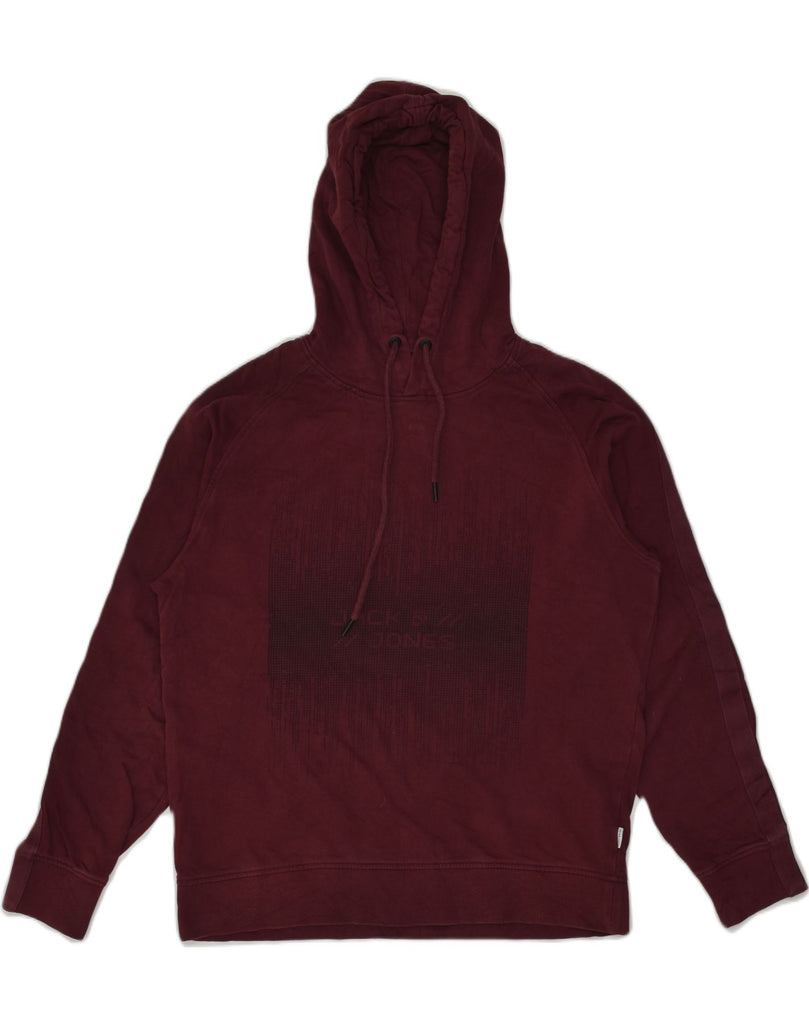 JACK & JONES Mens Graphic Hoodie Jumper Large Burgundy Cotton | Vintage Jack & Jones | Thrift | Second-Hand Jack & Jones | Used Clothing | Messina Hembry 