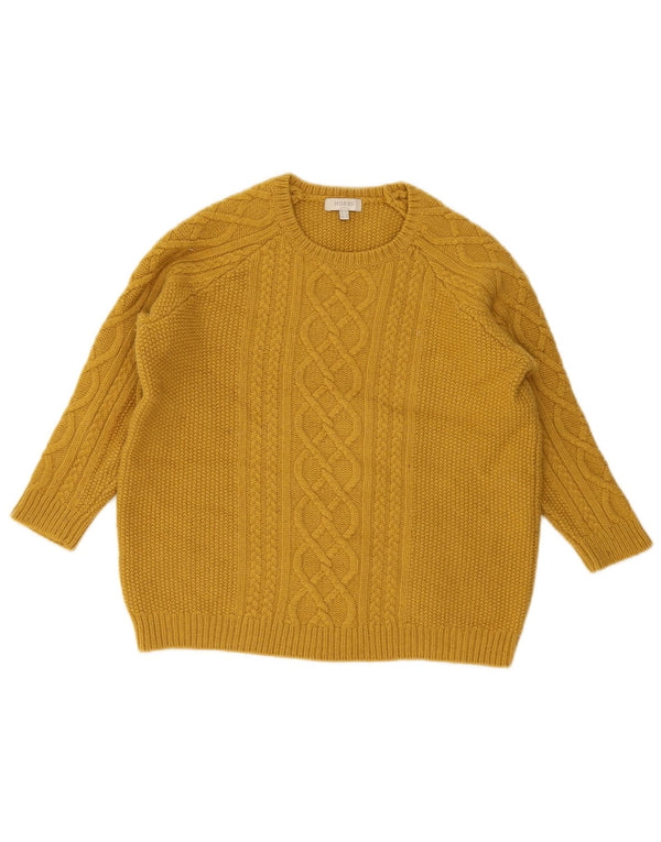 Hobbs Womens Crop 3/4 Sleeve Crew Neck Jumper Sweater UK 14 Large Yellow