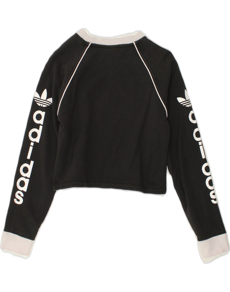 ADIDAS Womens Crop Graphic Sweatshirt Jumper UK 6 XS Black Cotton | Vintage Adidas | Thrift | Second-Hand Adidas | Used Clothing | Messina Hembry 