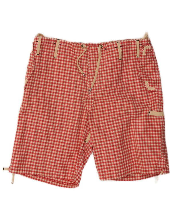 Vintage Mens Cargo Shorts W34 Large Red Gingham Cotton