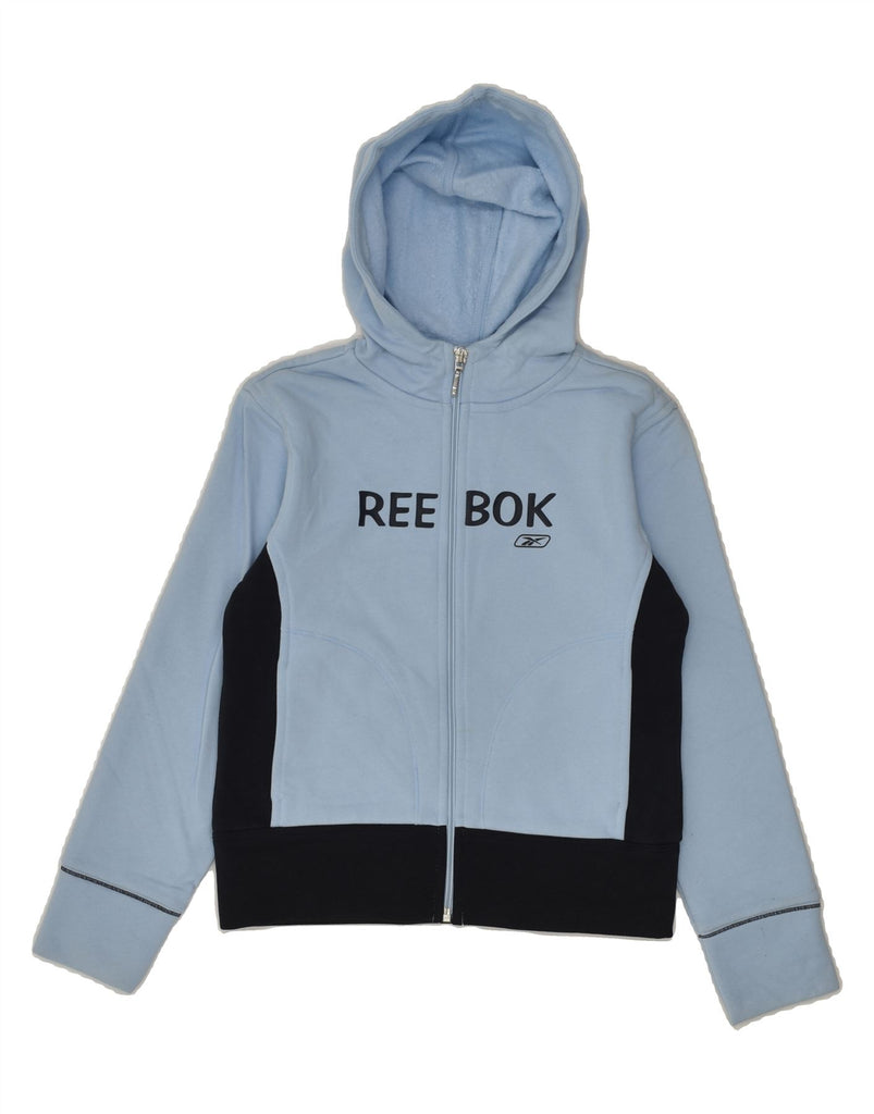 REEBOK Boys Graphic Zip Hoodie Sweater 9-10 Years Medium Blue Colourblock | Vintage Reebok | Thrift | Second-Hand Reebok | Used Clothing | Messina Hembry 