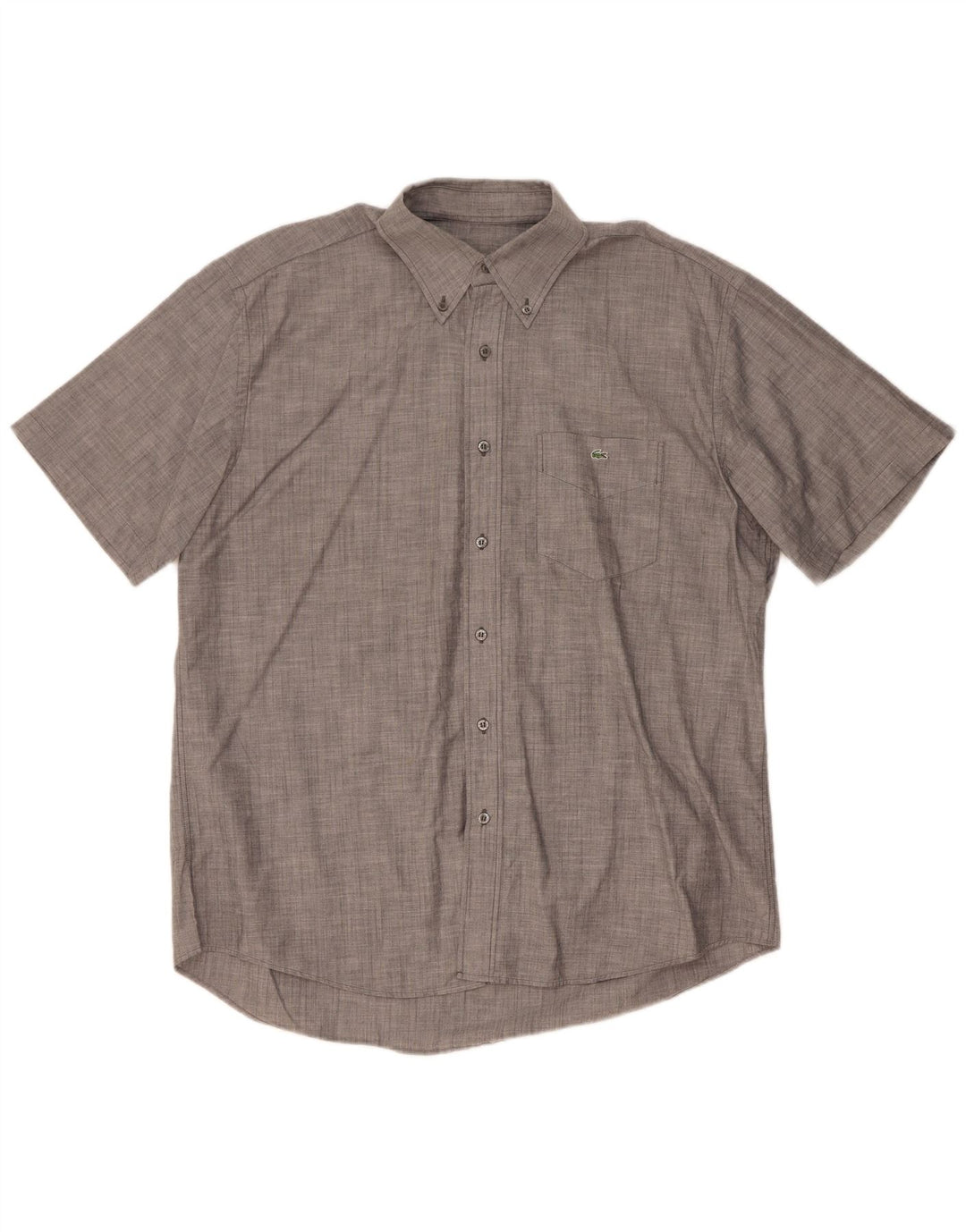 Lacoste Mens Short Sleeve Shirt Size 42 Large Grey Flecked Cotton