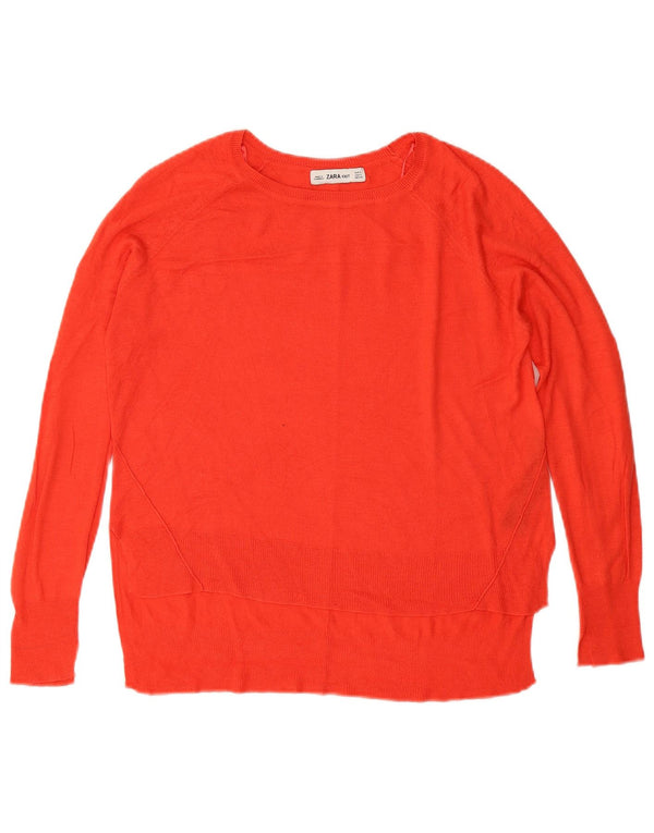 Zara Womens Oversized Boat Neck Jumper Sweater UK 10 Small Orange Viscose