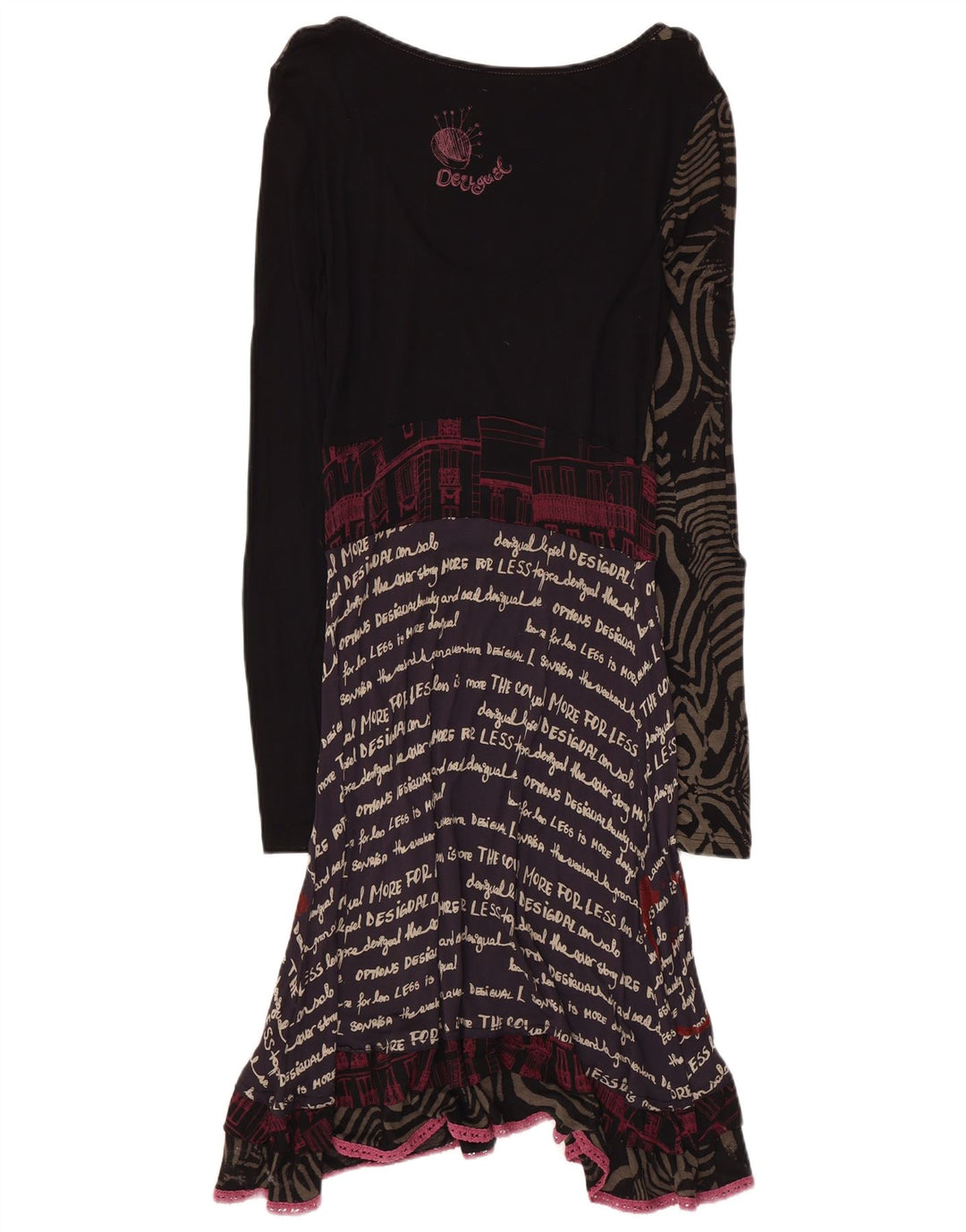 Desigual Womens Graphic A-Line Dress UK 14 Large Black Patchwork