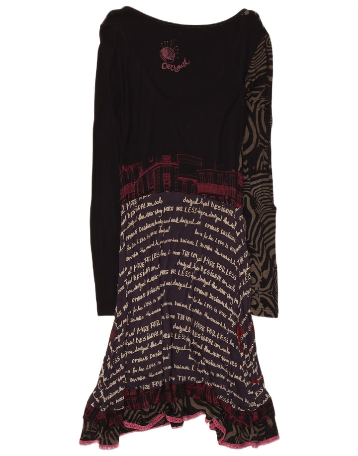 Desigual Womens Graphic A-Line Dress UK 14 Large Black Patchwork