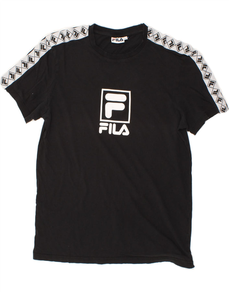 FILA Mens Graphic T-Shirt Top Medium Black Colourblock Cotton Vintage Fila and Second-Hand Fila from Messina Hembry 