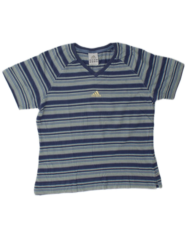 Adidas Womens Crop Graphic T-Shirt Top UK 12 Medium Blue Striped Cotton