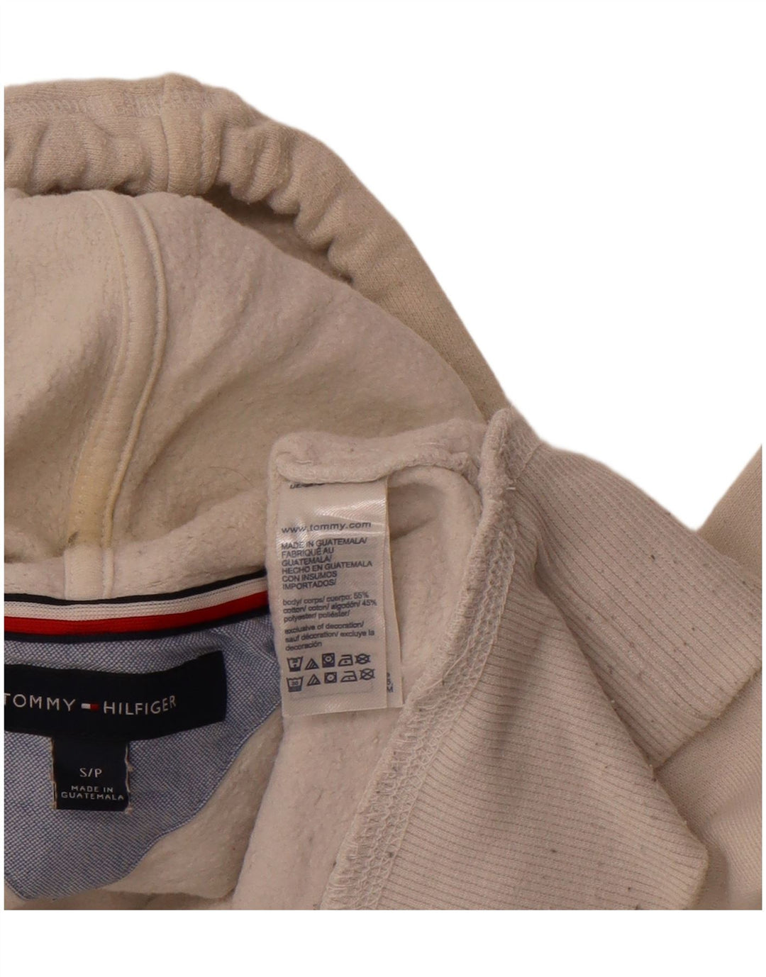 TOMMY HILFIGER Mens Hoodie Jumper Small Off White Cotton