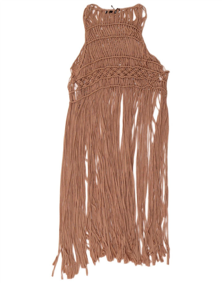 Zara Womens Crochet Beach Dress UK 12 Medium Beige Polyester