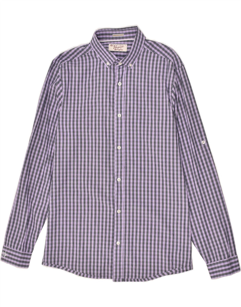 PENGUIN Mens Heritage Slim Fit Shirt Medium Purple Check | Vintage Penguin | Thrift | Second-Hand Penguin | Used Clothing | Messina Hembry 
