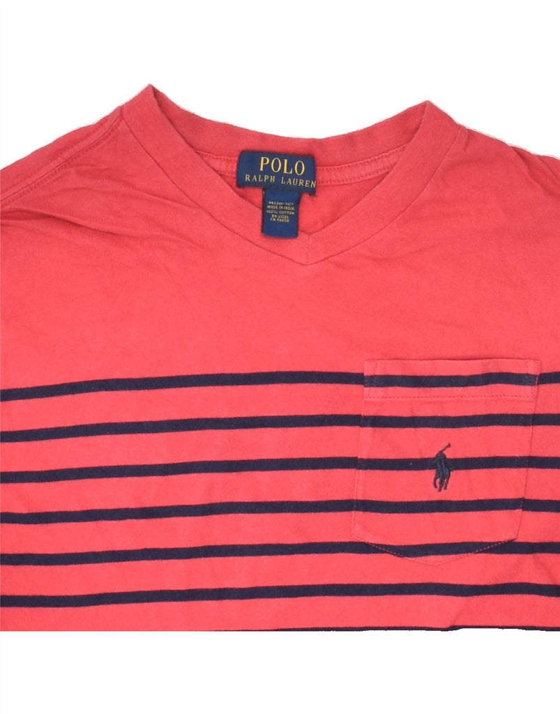 POLO RALPH LAUREN Boys T-Shirt Top 10-11 Years Medium Pink Striped Cotton | Vintage Polo Ralph Lauren | Thrift | Second-Hand Polo Ralph Lauren | Used Clothing | Messina Hembry 