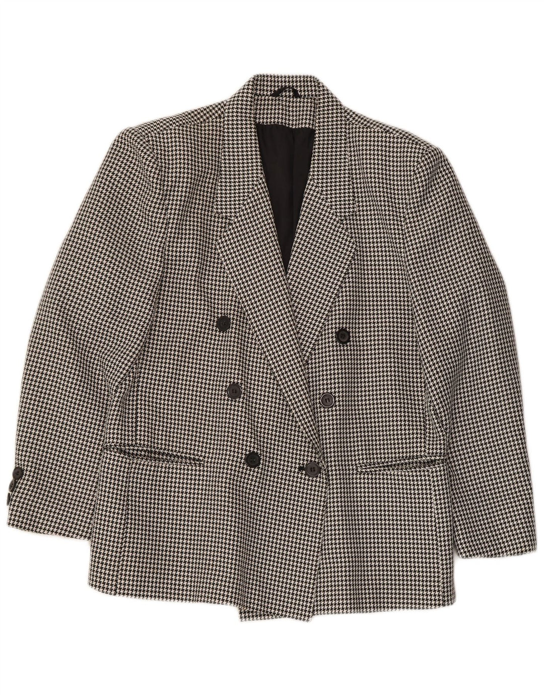 CLASSIC Womens Double Breasted Blazer Jacket UK 14 Large Black Houndstooth