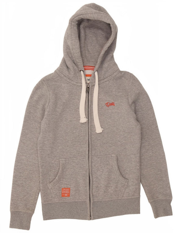 Diesel Womens Zip Hoodie Sweater UK 4 XS Grey Polyester