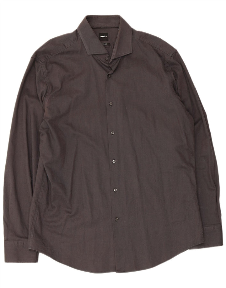Hugo Boss Mens Regular Fit Shirt Size 43 17 XL Grey Cotton