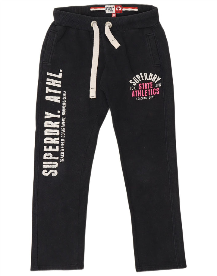Superdry Womens Graphic Tracksuit Trousers UK 14 Medium  Black Cotton