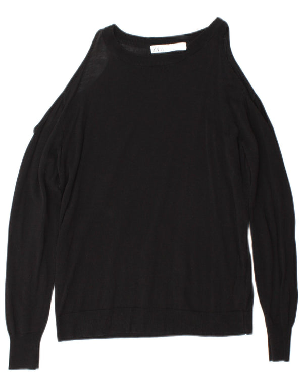 Zara Womens Boat Neck Jumper Sweater UK 12 Medium Black Cotton