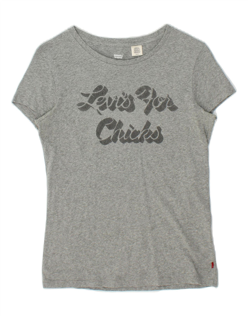 LEVI'S Womens Graphic T-Shirt Top UK 10 Small Grey Flecked Cotton Vintage Levi's and Second-Hand Levi's from Messina Hembry 