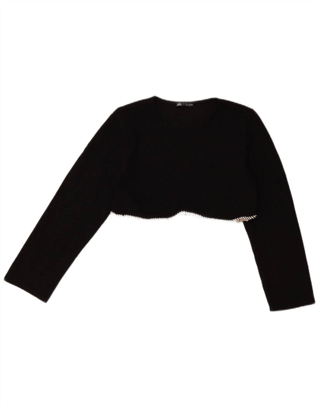 Zara Womens Long Sleeve Crop Top UK 10 Small Black