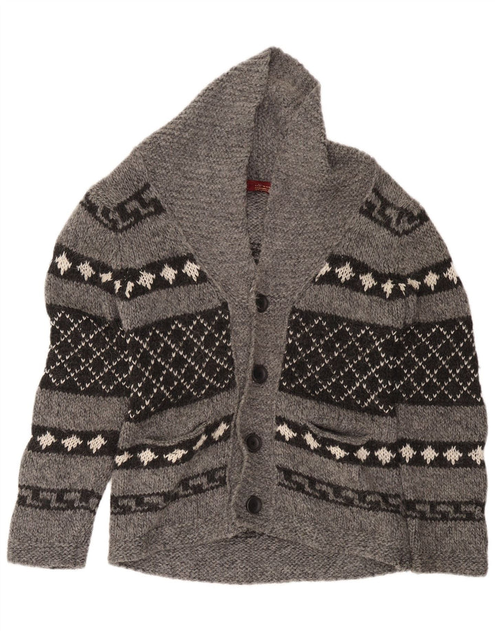 Zara Mens Cardigan Sweater Medium Grey Geometric